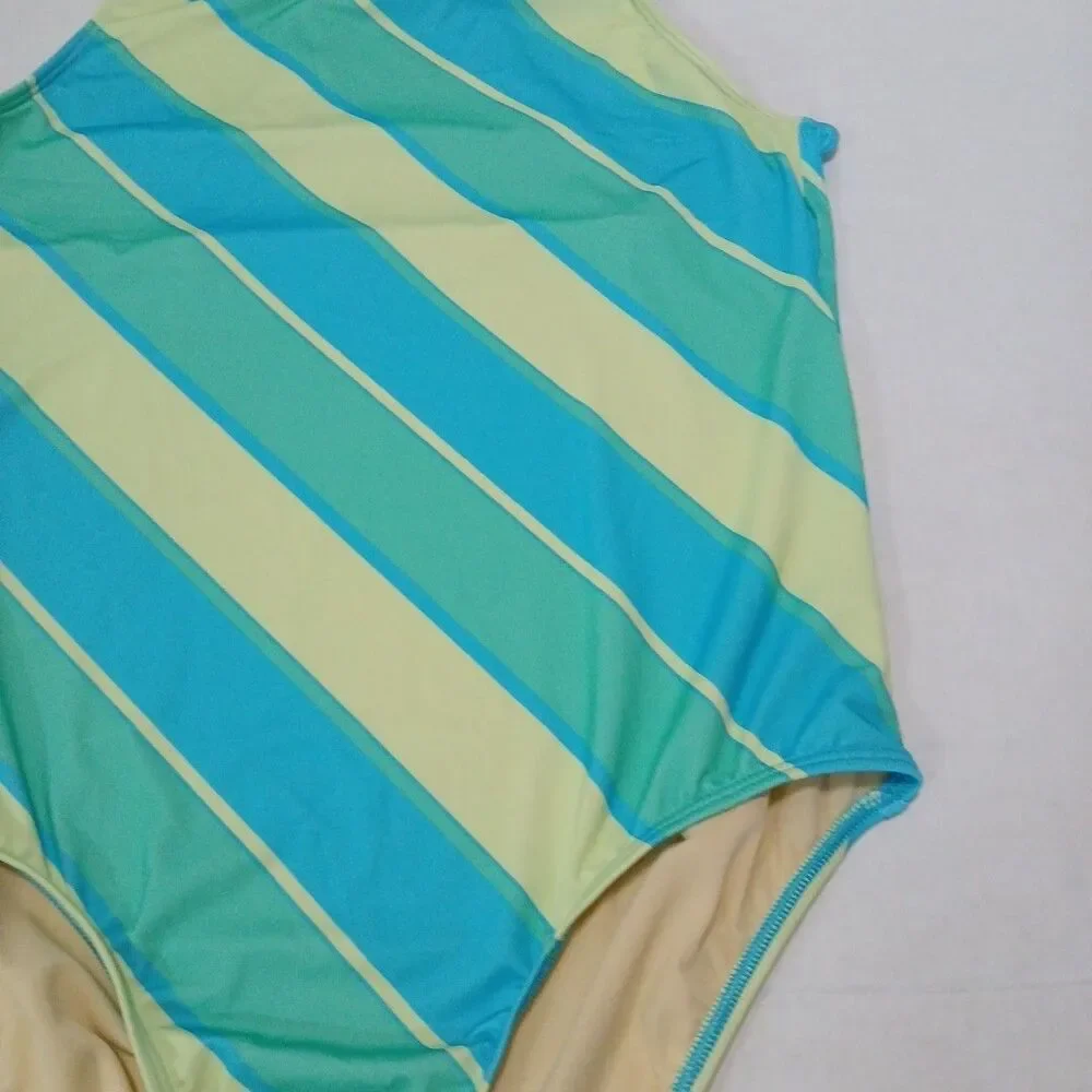 Lands End Girls Xlg (14-16) Chlorine Resistant 1 Pc Strped Swimsuit Multicolor